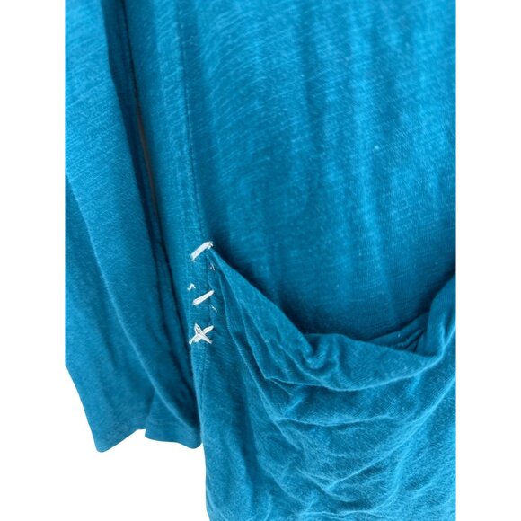 Little Yellow Button Anthropologie Henley Top Teal Blue Calantha Pocket Size S - Picture 4 of 13